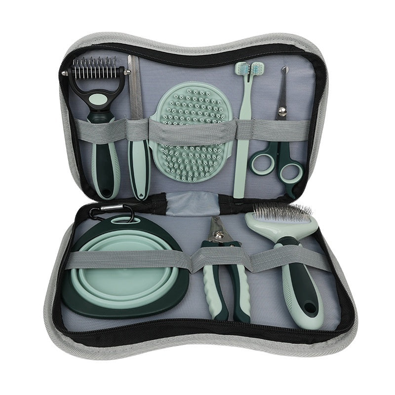 KFX-6868797 Pet Grooming Tool Set with Scissors, Comb, Needle, and Bath Brush