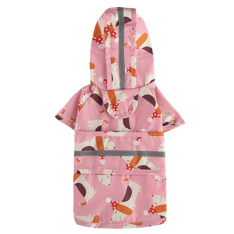 KFX-6870461 Reflective Cartoon Dog Rain Poncho for Pets - Various Colors & Sizes Available