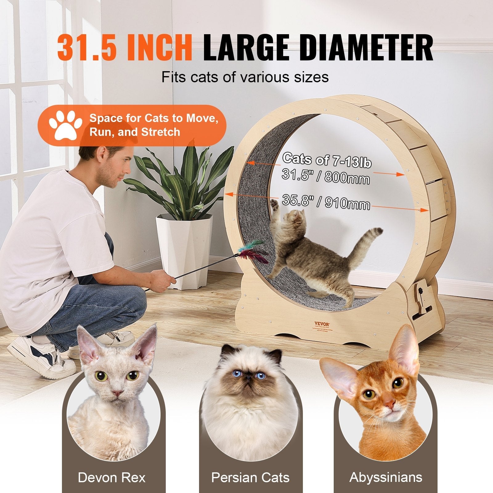 KFX-6871613 Large Cat Exercise Wheel for Indoor Use - Solid Wood Design, Quiet Operation, Supports Cats Up to 13 lbs