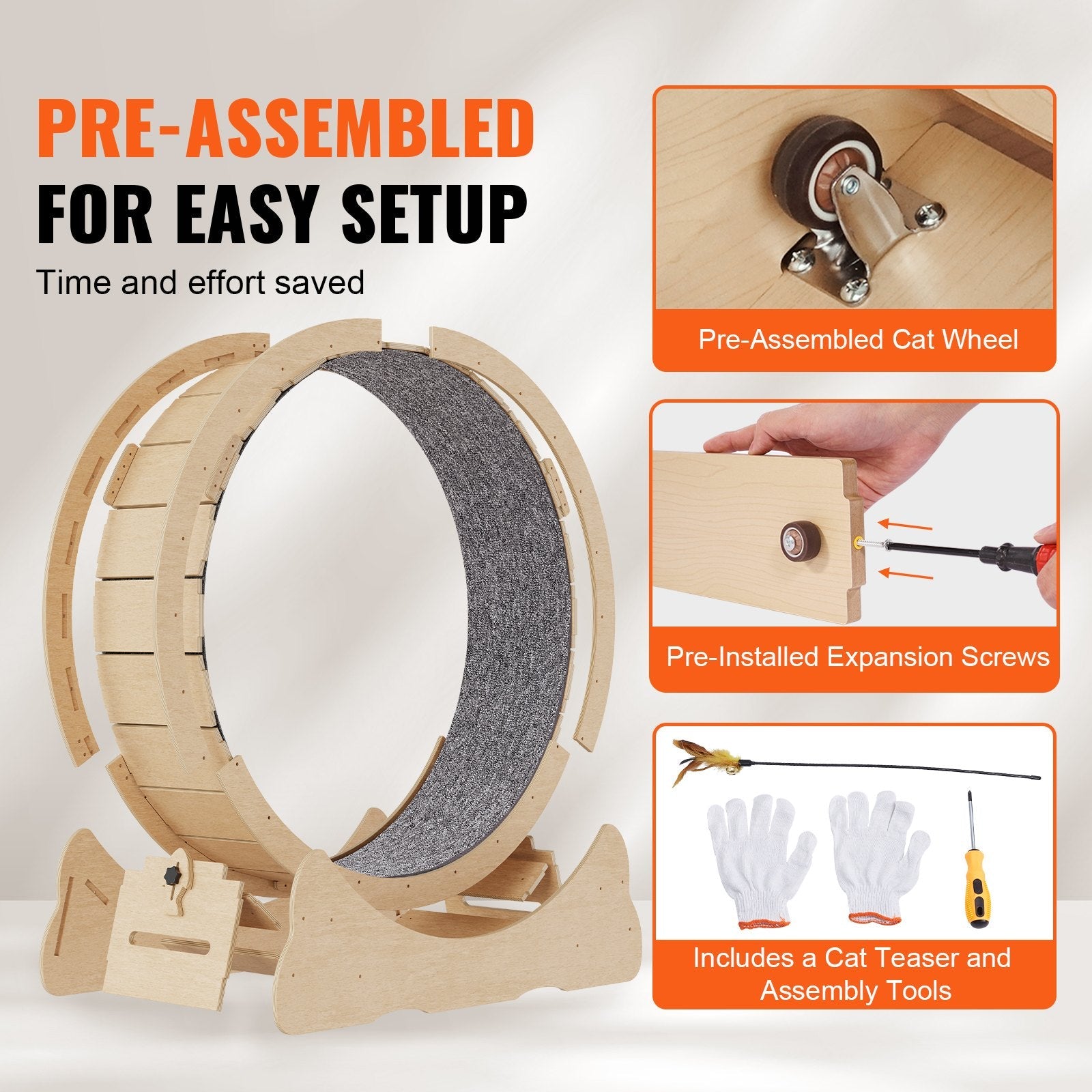 KFX-6871613 Large Cat Exercise Wheel for Indoor Use - Solid Wood Design, Quiet Operation, Supports Cats Up to 13 lbs