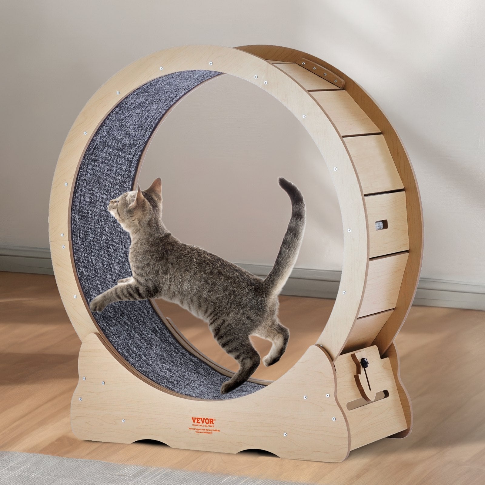 KFX-6871613 Large Cat Exercise Wheel for Indoor Use - Solid Wood Design, Quiet Operation, Supports Cats Up to 13 lbs