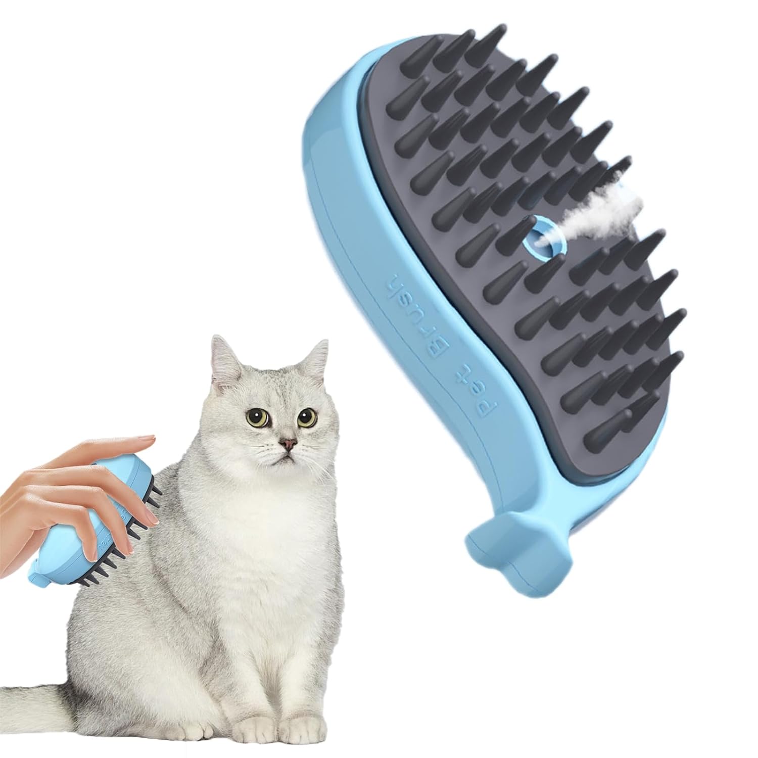 KFX-6872253 3-in-1 Whale-Shaped Cat Steam Brush for Grooming, De-Shedding, and Massage
