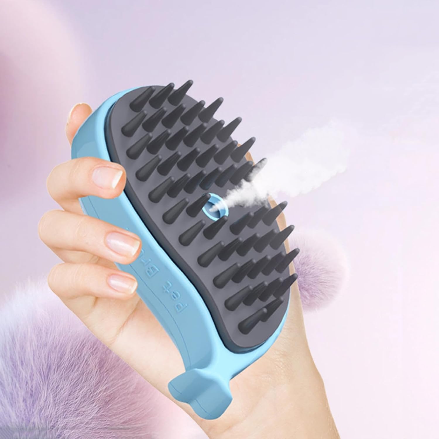 KFX-6872253 3-in-1 Whale-Shaped Cat Steam Brush for Grooming, De-Shedding, and Massage