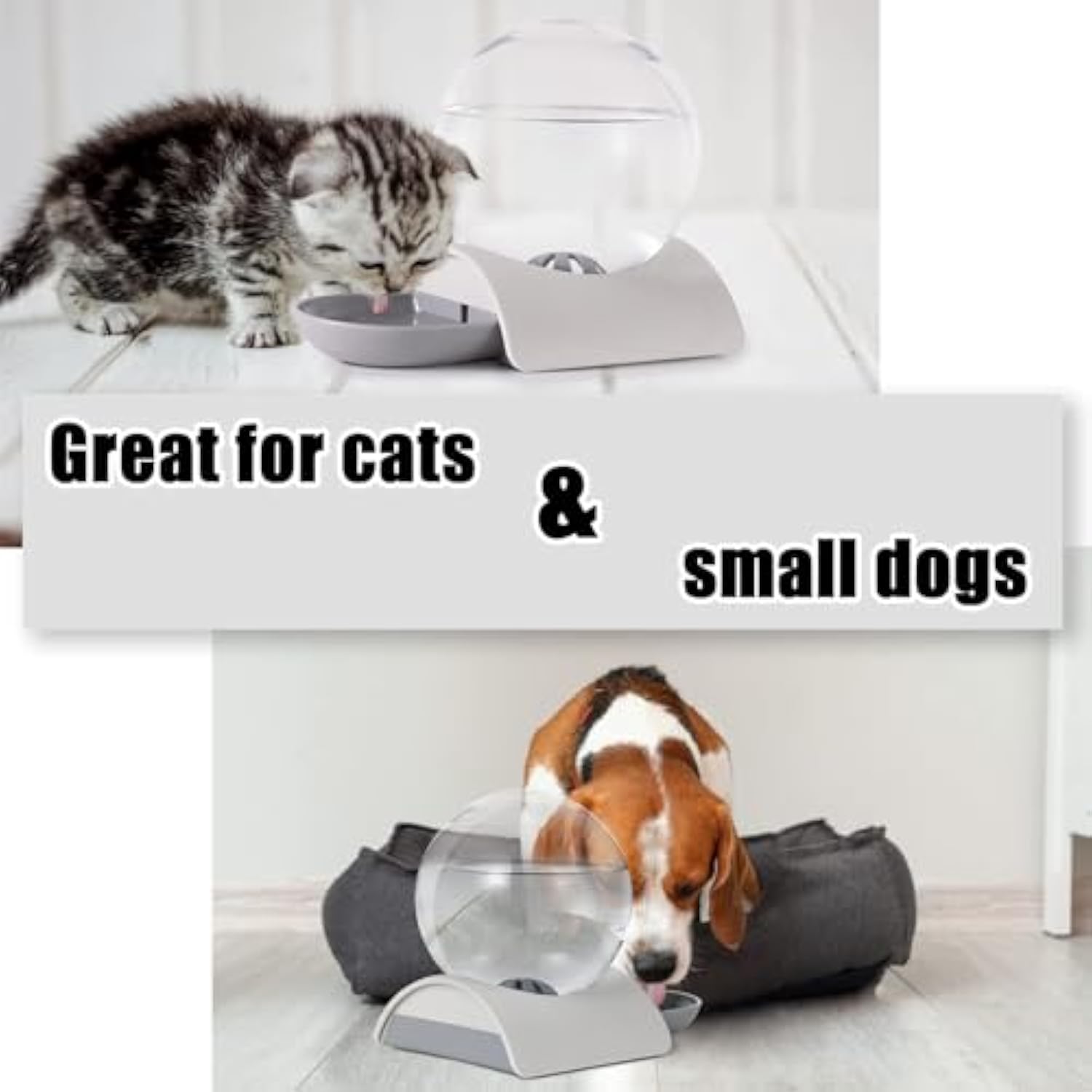 KFX-6874045 Automatic 2.8L Pet Water Dispenser for Cats, Dogs & Rabbits - Gravity Feed Design with Detachable Dish and Spherical Waterer