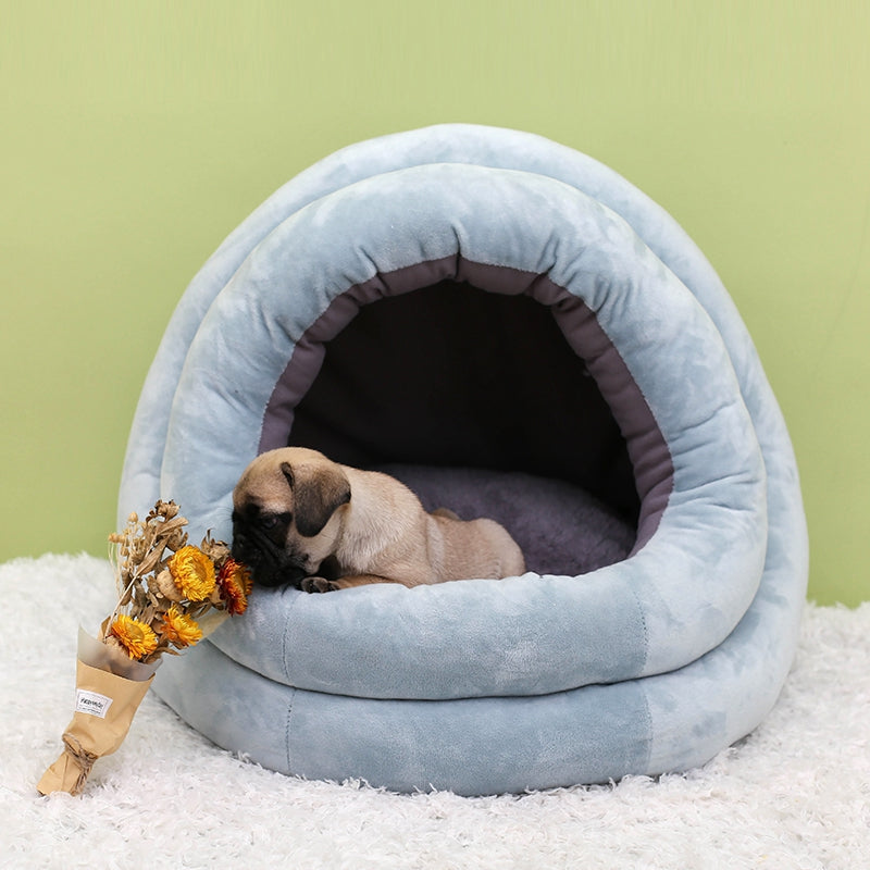KFX-6874813 Cozy Flannel and Fluff Nest Bed for Small Dogs and Cats - Multiple Sizes Available