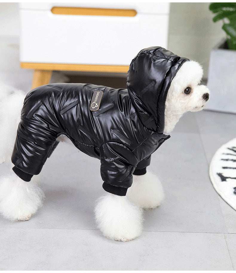 KFX-6875197 Warm Cotton Four-Legged Winter Coat for Puppies in Silver and Black