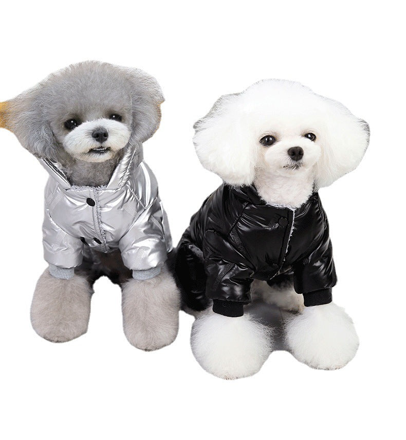 KFX-6875197 Warm Cotton Four-Legged Winter Coat for Puppies in Silver and Black