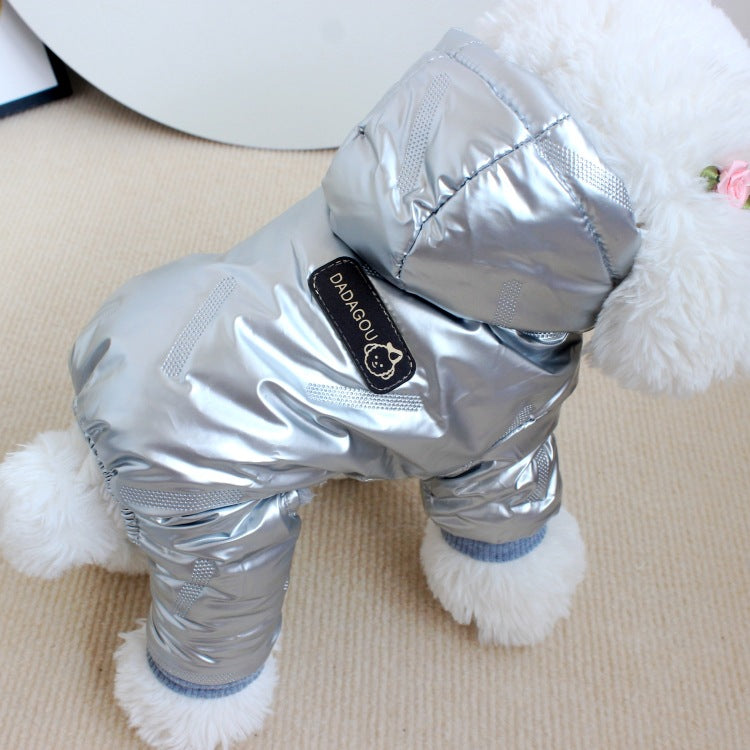 KFX-6875197 Warm Cotton Four-Legged Winter Coat for Puppies in Silver and Black