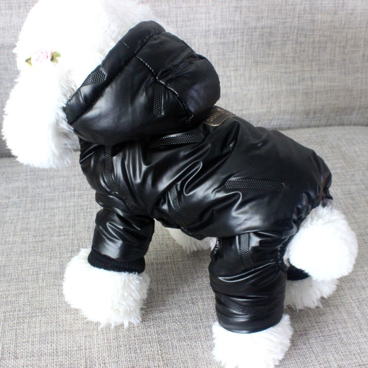 KFX-6875197 Warm Cotton Four-Legged Winter Coat for Puppies in Silver and Black