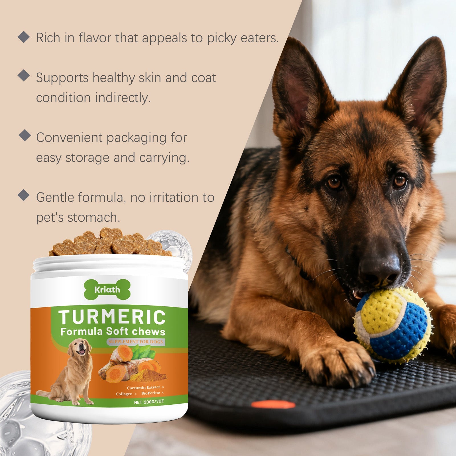 KFX-6876605 Turmeric Dog Supplement Soft Granules - Chicken & Beef Flavor with Nutrients