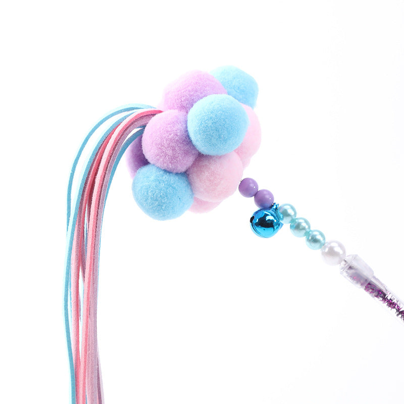 KFX-6877373 Handmade Plush Cat Feather Pompon Toy - Available in Large and Small Sizes