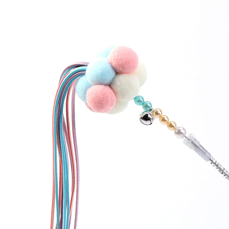 KFX-6877373 Handmade Plush Cat Feather Pompon Toy - Available in Large and Small Sizes