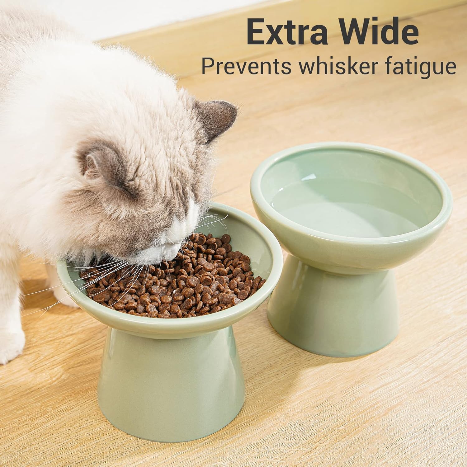KFX-6878013 Elevated Ceramic Cat Food and Water Bowls, Whisker-Friendly Design, Lead and Cadmium Free