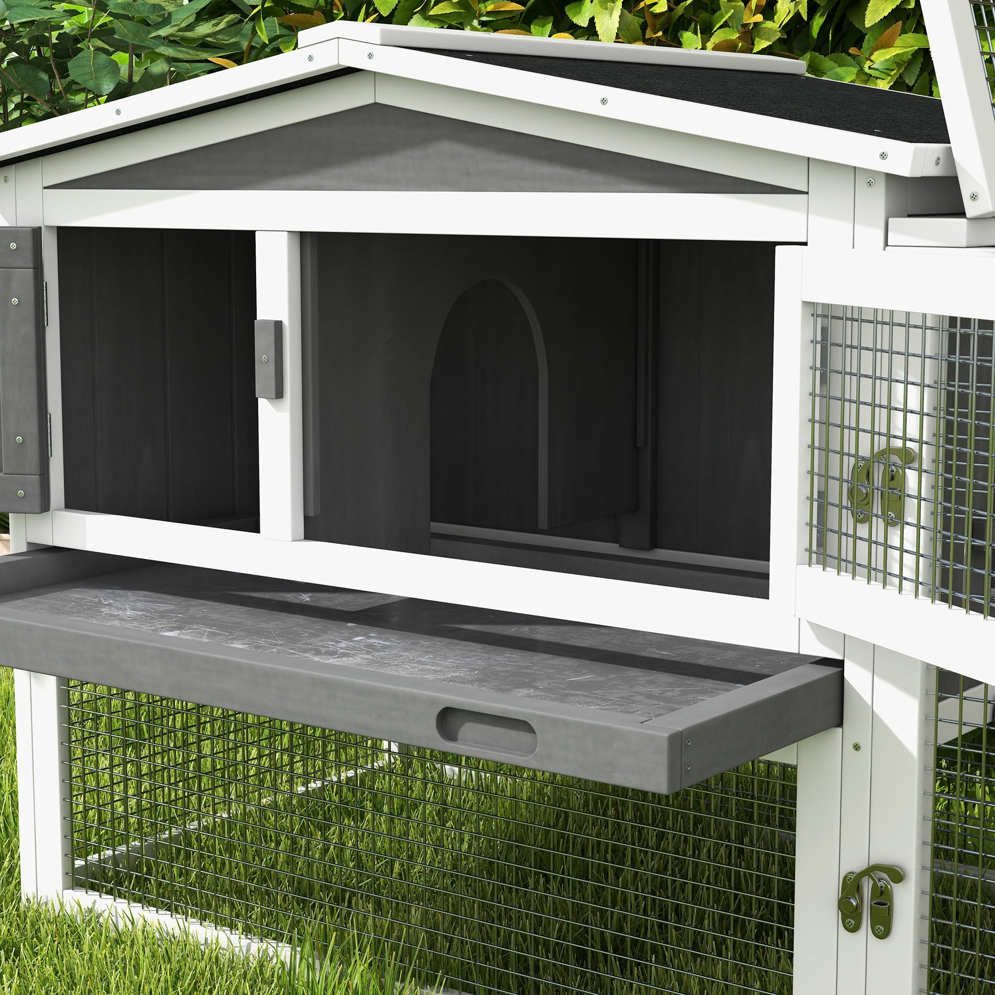 KFX-6880189 2-Story Large Rabbit Hutch with Removable Tray, Waterproof Roof, and Detachable Run for Small Animals