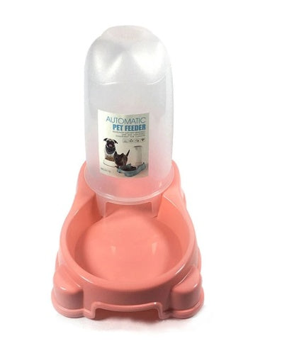 KFX-6880317 Automatic Pet Food and Water Dispenser for Dogs and Cats - Easy to Clean Feeding Bowl in Pink, Blue, or Yellow