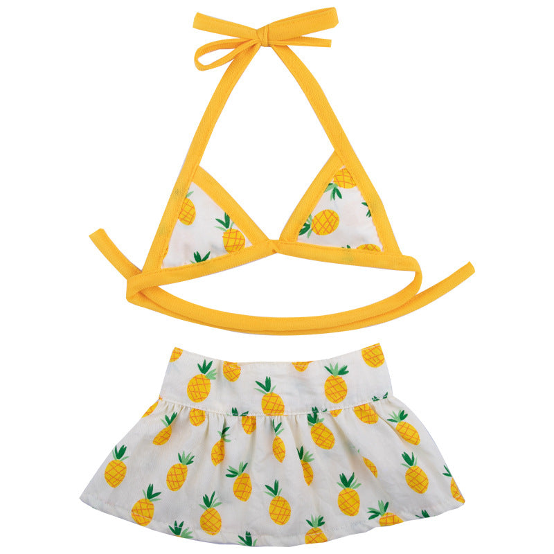 KFX-6882109 Summer Dog Bikini Suit - Pink Dots, Pineapple & Peach - Sizes XS to L