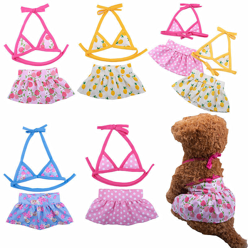 KFX-6882109 Summer Dog Bikini Suit - Pink Dots, Pineapple & Peach - Sizes XS to L