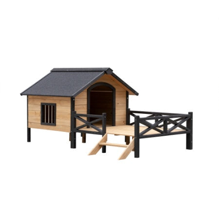 KFX-6885565 Outdoor Large Wooden Cabin Dog Kennel with Porch, Weatherproof Design and Easy Assembly