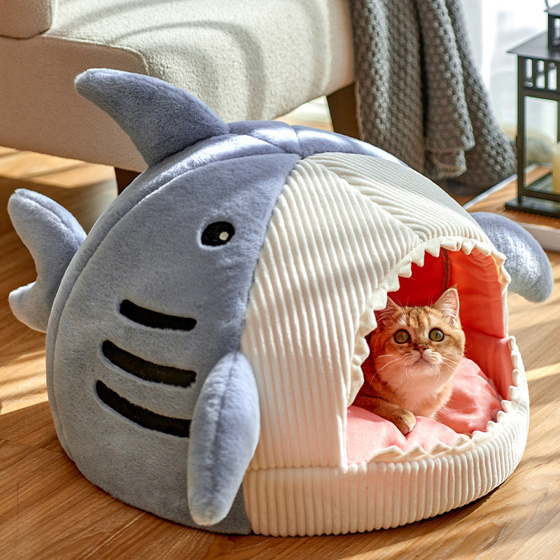 KFX-6886333 Warm Shark Nest for Pets - Cozy Doghouse with Rabbit Fur Fabric, Available in S, M, L Sizes
