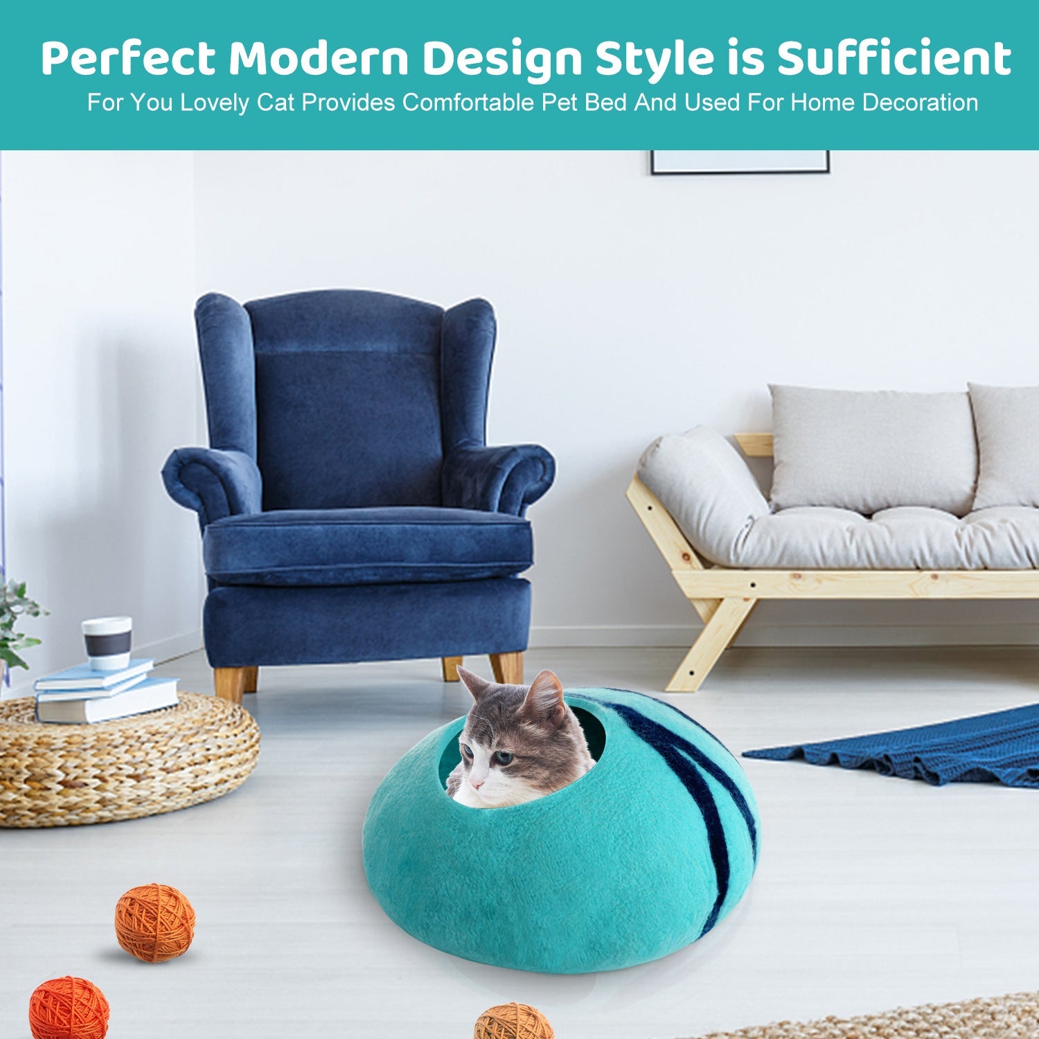 KFX-6892093 Cozy Blue Wool Pet Nest with Cat Hole - Soft and Warm Shelter for Small Pets