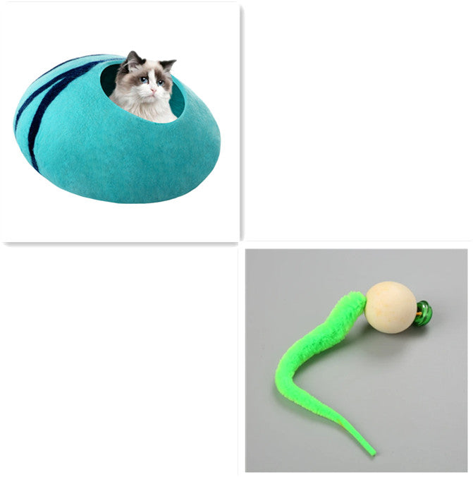 KFX-6892093 Cozy Blue Wool Pet Nest with Cat Hole - Soft and Warm Shelter for Small Pets
