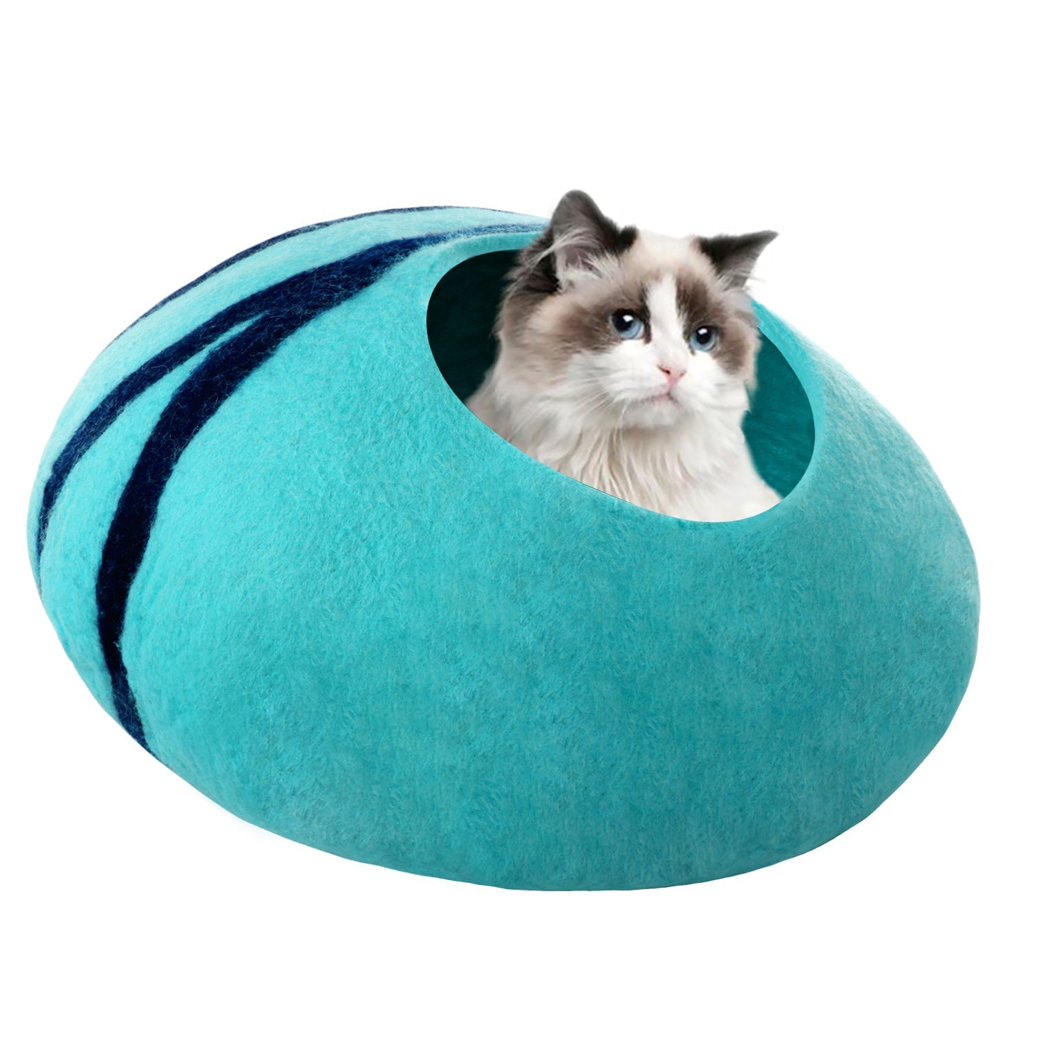 KFX-6892093 Cozy Blue Wool Pet Nest with Cat Hole - Soft and Warm Shelter for Small Pets