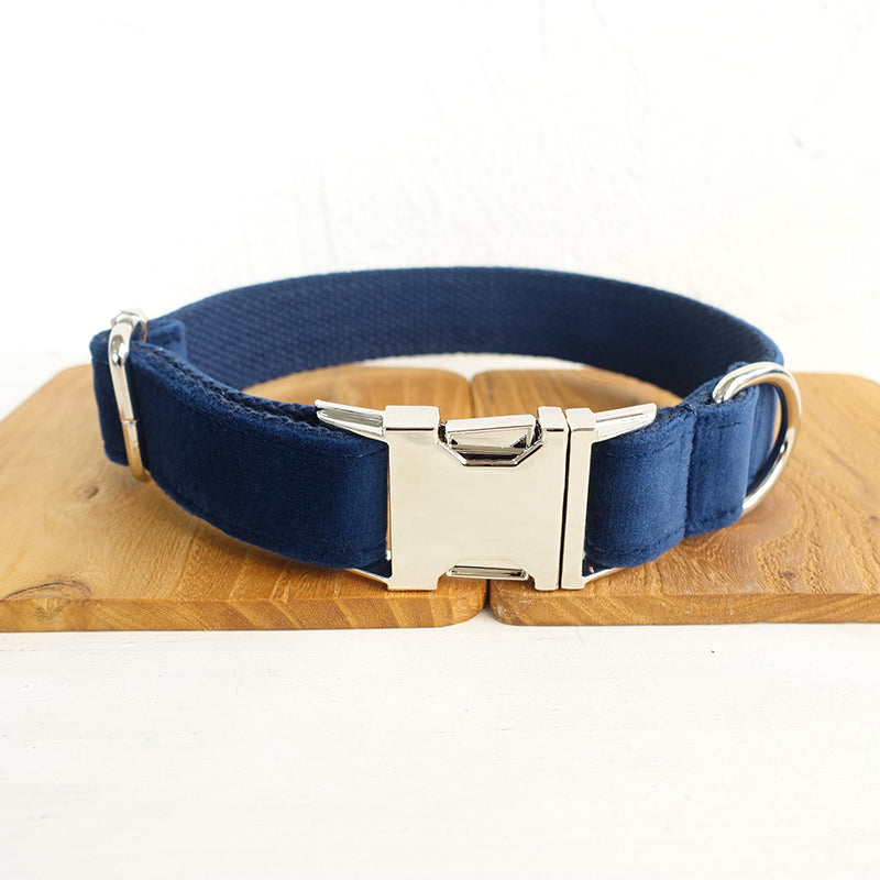 KFX-6893885 Navy Blue Velvet Bowknot Pet Collar with Leash for Small to Large Dogs