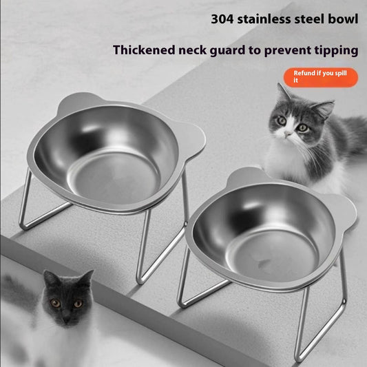 KFX-6894013 Elevated Stainless Steel Cat Water Bowl with Neck Protector Rack