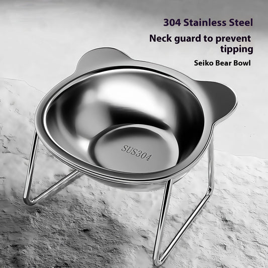 KFX-6894013 Elevated Stainless Steel Cat Water Bowl with Neck Protector Rack