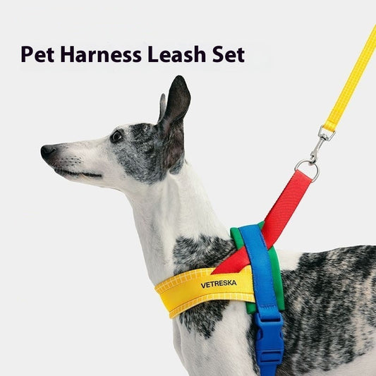 KFX-6897597 Adjustable Dog Chest Strap and Traction Rope Set in Red and Yellow