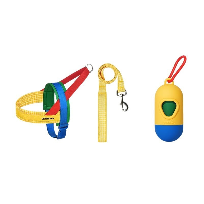 KFX-6897597 Adjustable Dog Chest Strap and Traction Rope Set in Red and Yellow