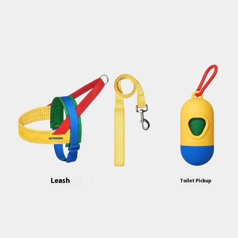KFX-6897597 Adjustable Dog Chest Strap and Traction Rope Set in Red and Yellow