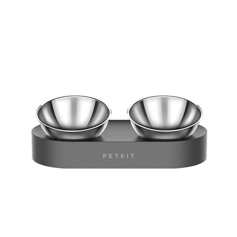 KFX-6897981 Adjustable Oblique Mouth Double Bowl Cat Feeding Station with Plastic and Stainless Steel Materials