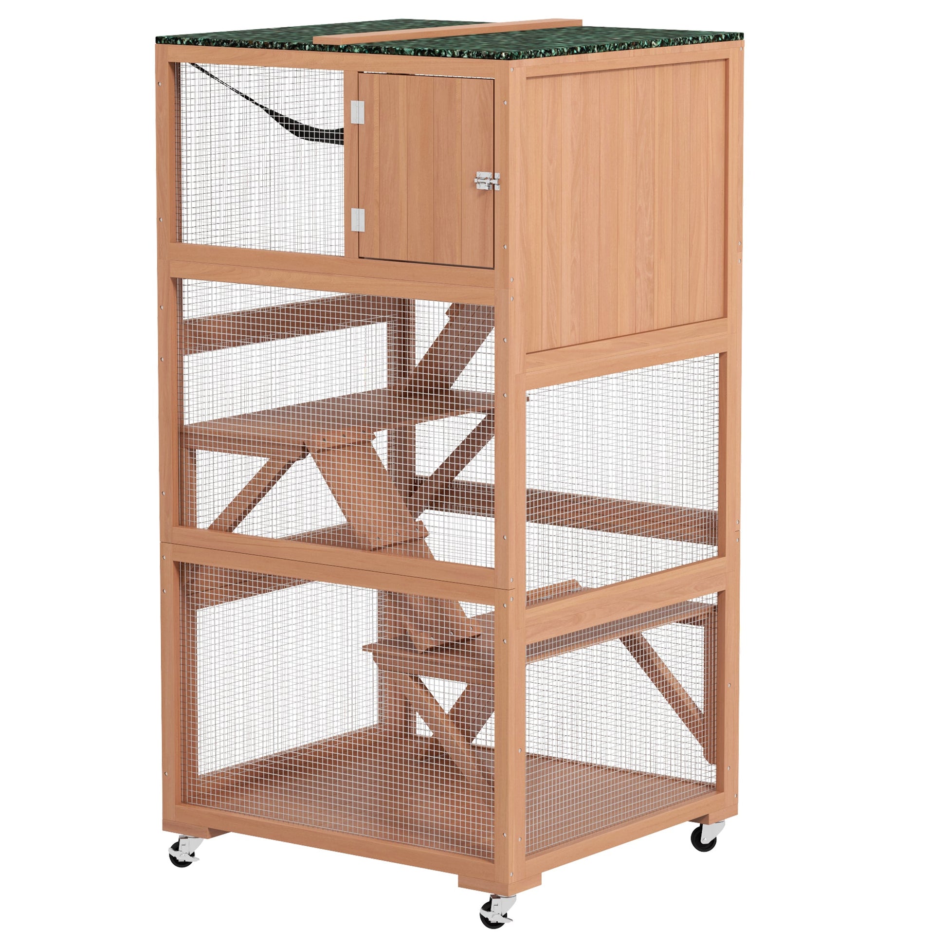 KFX-6901821 Outdoor Cat Enclosure with Wheels, Hammock and Sleeping Box, Orange and Green