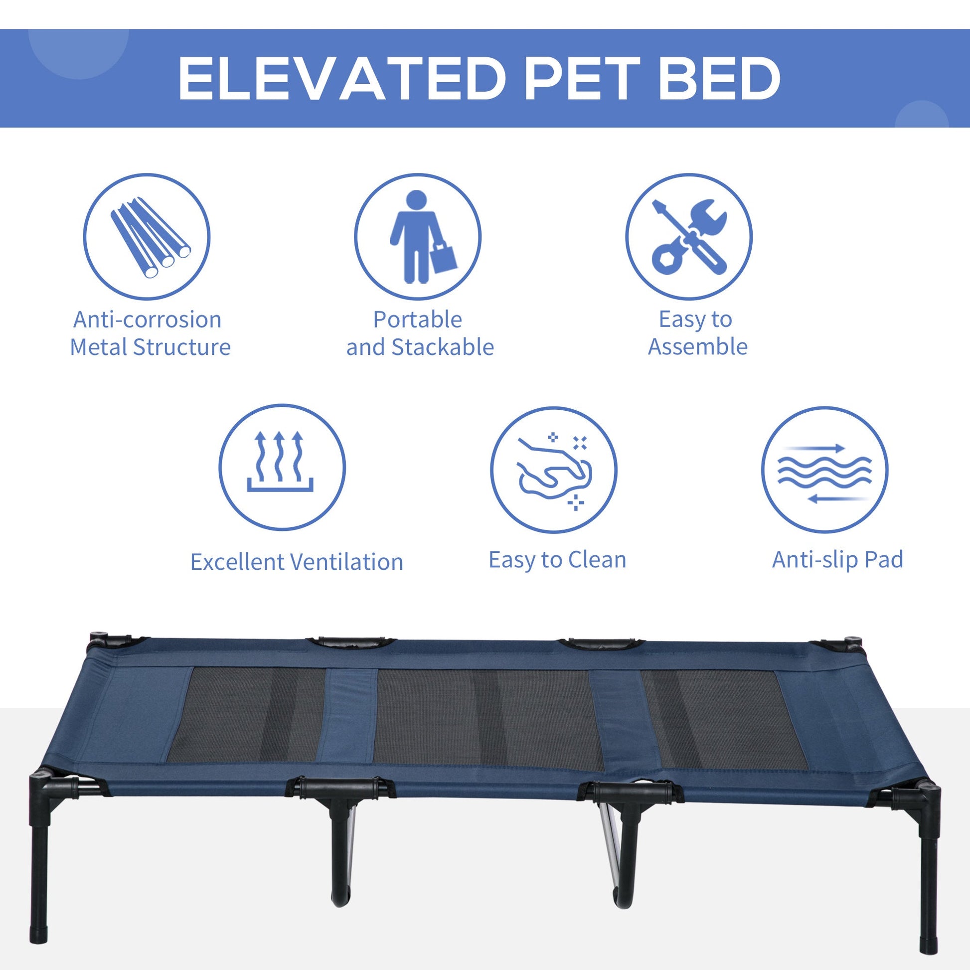 KFX-6902205 Elevated Dark Blue Dog Bed with Carry Bag for Indoor and Outdoor Use, Fits XXL Dogs Up to 110 lbs