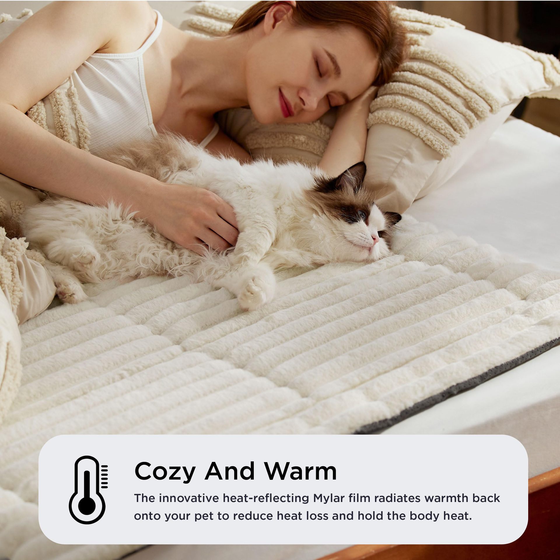 KFX-6905405 Self-Warming Cat and Dog Mat - Soft Thermal Pet Crate Pad with No-Slip Bottom for Indoor/Outdoor Use