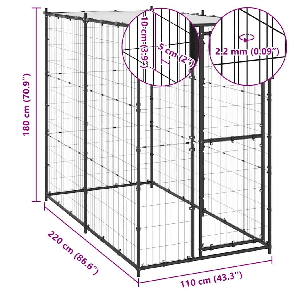 KFX-6908605 Outdoor Dog Kennel with Roof - Versatile Play Space with Secure Mesh and Water-Repellent Cover, 110x220x180 cm