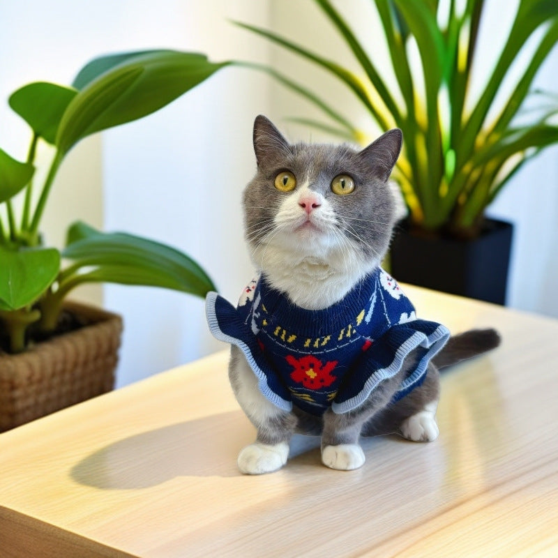 KFX-6909117 Cozy Dark Blue Wool Pet Clothes for Small and Medium Dogs and Cats