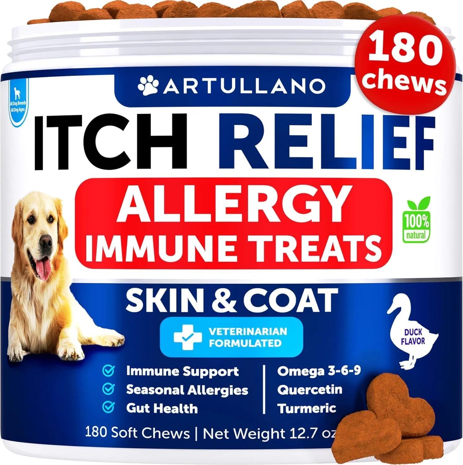 KFX-6909373 Dog Allergy Relief Chews with Fish Oil for Itching Skin, Seasonal Allergies, Immune Support, 180 Soft Treats