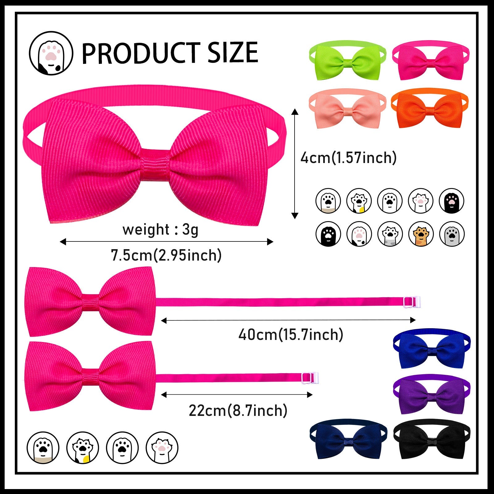 KFX-6911549 Adjustable Tie Bow for Cats and Dogs - Monochrome Colors for Every Season