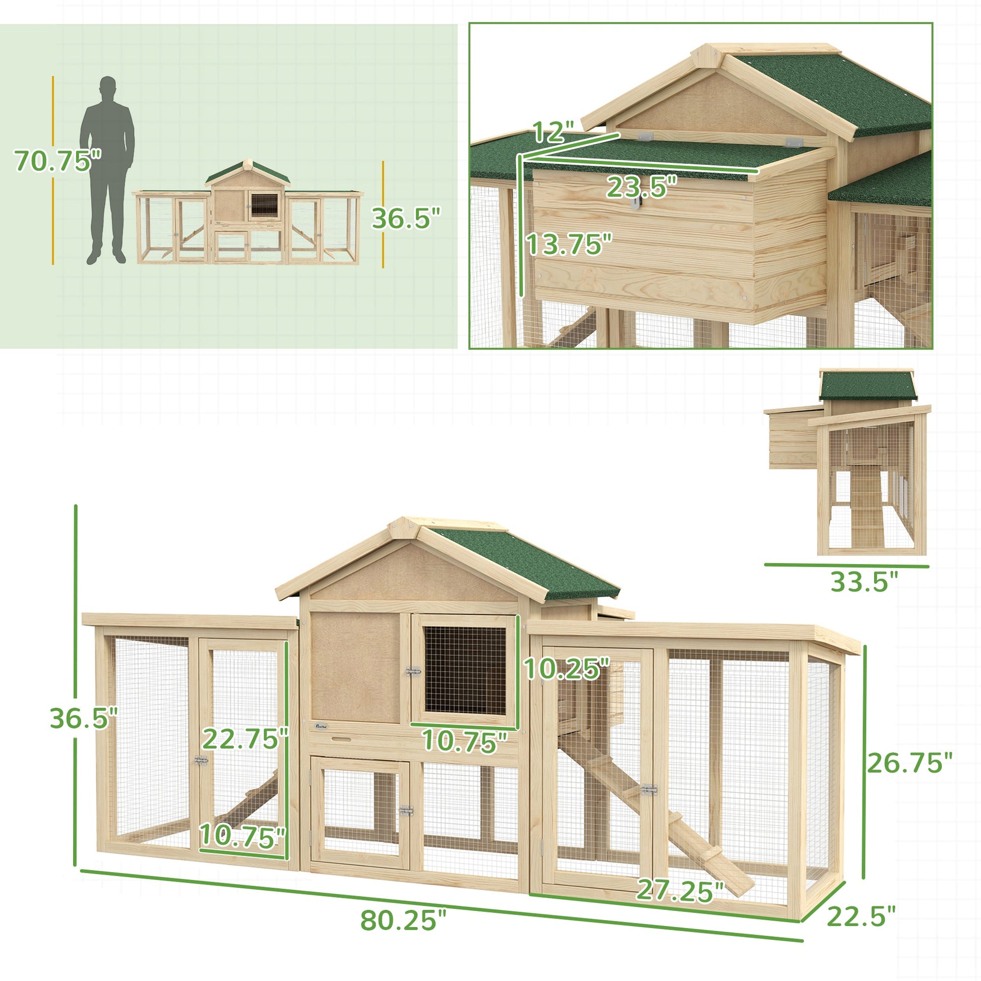 KFX-6912957 Deluxe 65" Outdoor Chicken Coop with Nesting Box and Removable Cleaning Tray