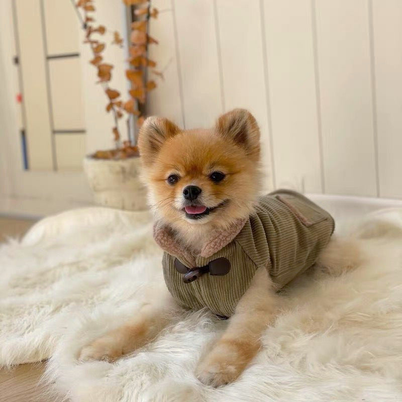KFX-6913725 Thickened Cotton Pet Coat for Autumn and Winter - Available in Beige and Army Green, Multiple Sizes