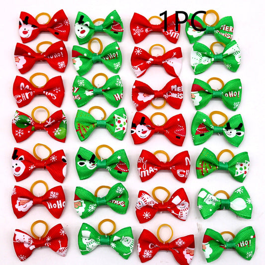 KFX-6914109 Christmas Pet Flower Bow for Dogs and Cats - Mixed Color, Ribbed Lace Style, 3-4 cm