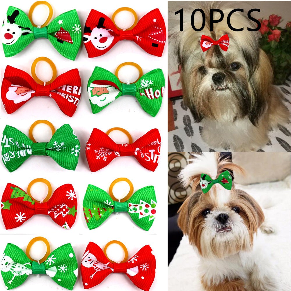 KFX-6914109 Christmas Pet Flower Bow for Dogs and Cats - Mixed Color, Ribbed Lace Style, 3-4 cm