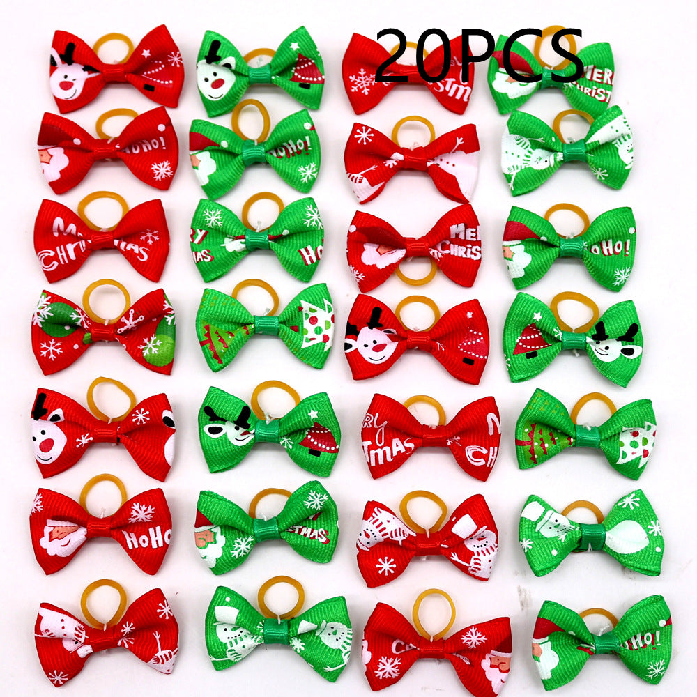 KFX-6914109 Christmas Pet Flower Bow for Dogs and Cats - Mixed Color, Ribbed Lace Style, 3-4 cm
