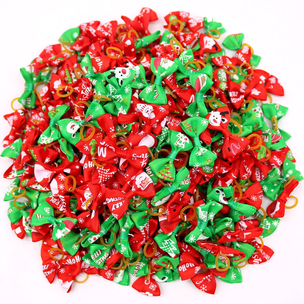 KFX-6914109 Christmas Pet Flower Bow for Dogs and Cats - Mixed Color, Ribbed Lace Style, 3-4 cm