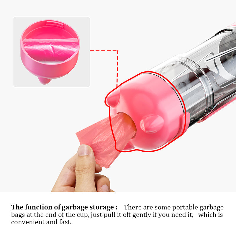 KFX-6915133 Multi-functional Pet Water Bottle with Poo Bag and Shovel - 300ml Capacity in Multiple Colors