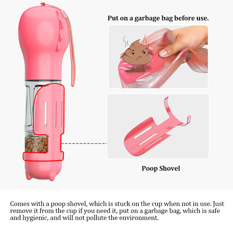KFX-6915133 Multi-functional Pet Water Bottle with Poo Bag and Shovel - 300ml Capacity in Multiple Colors