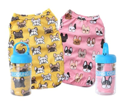 KFX-6915645 Cooling Vest for Small Dogs - Cute Pet Print T-Shirt in Yellow and Pink