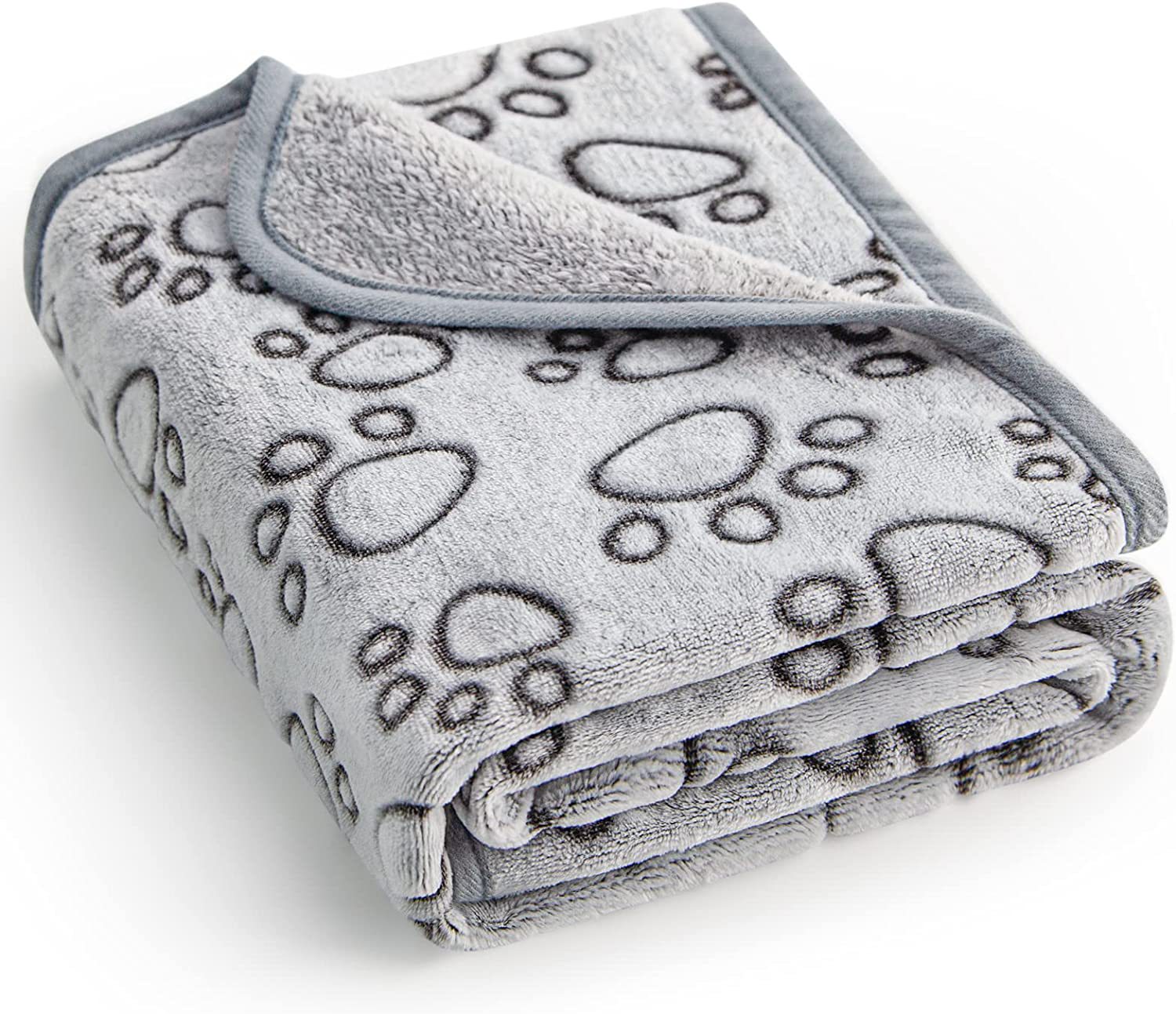 KFX-6915901 Cozy Flannel Pet Blanket with Gray Cut Flower Footprints